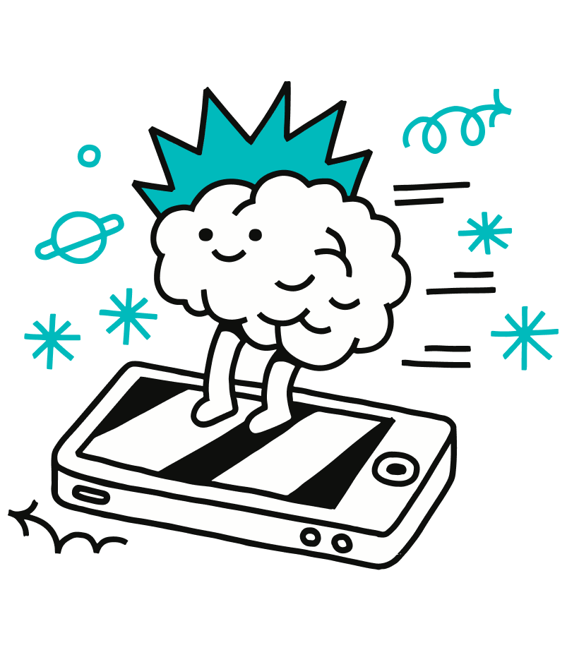 Illustration emblématique de 42 Nice Région-Sud : Surfmobile ! Un cerveau surfant sur un téléphone mobile !